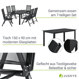 Aluminium Gartengarnitur Milano 7-teilig mit Tisch und 6 Stühlen dunkelgrau