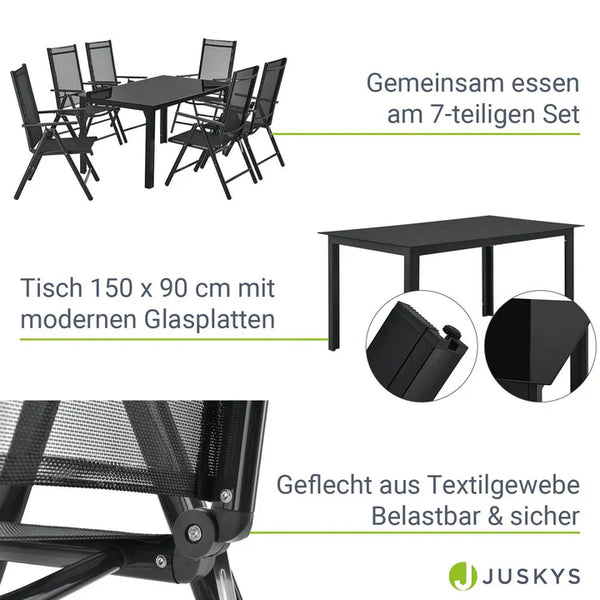 Aluminium Gartengarnitur Milano 7-teilig mit Tisch und 6 Stühlen dunkelgrau