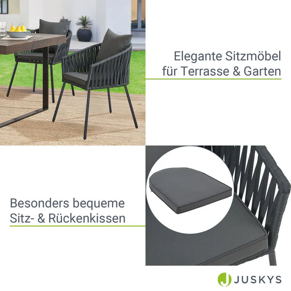 2er-Set Rope Gartenstühle Inkl. Kissen Dunkelgrau