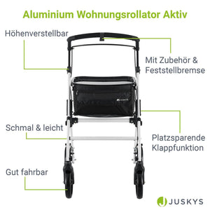 Aluminium Wohnungsrollator Aktiv - Weiss Schwarz