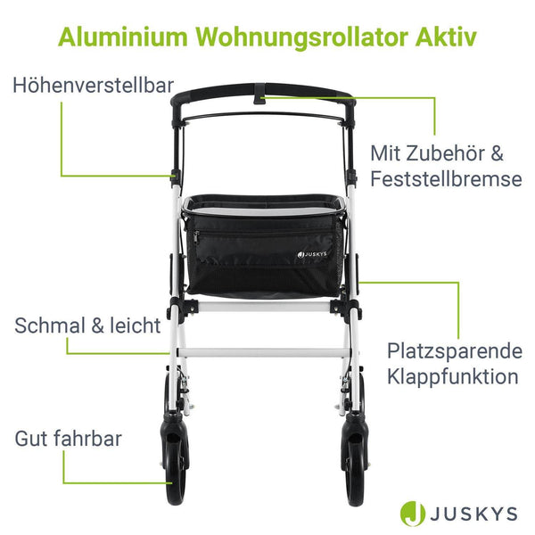 Aluminium Wohnungsrollator Aktiv - Weiss Schwarz