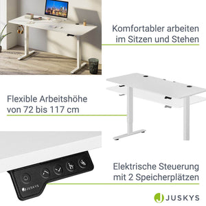 Elektrisch verstellbarer Schreibtisch 140x60 cm in Weiss
