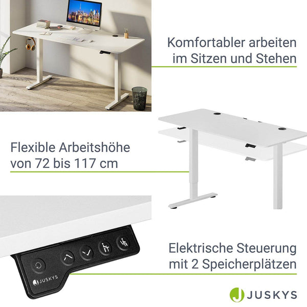Elektrisch verstellbarer Schreibtisch 140x60 cm in Weiss