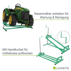 Rasentraktorheber mit Handschuhen - Grün