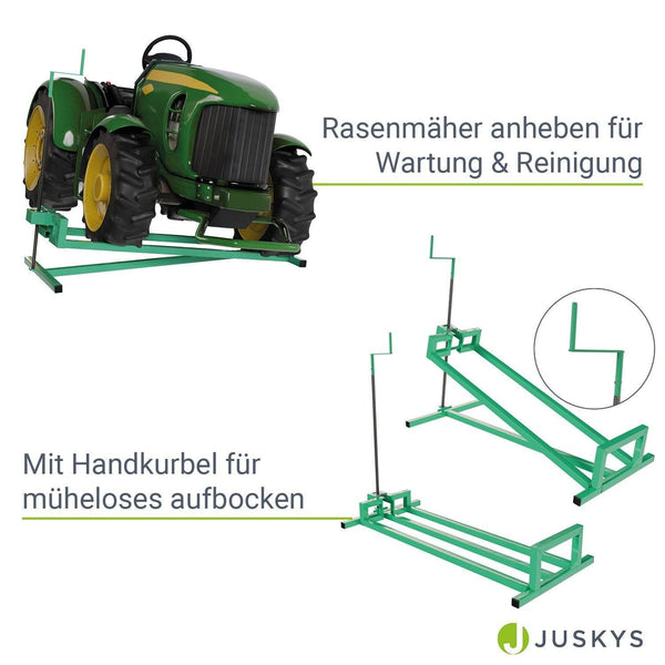 Rasentraktorheber mit Handschuhen - Grün