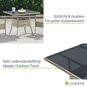 Eckiger Polyrattan Gartentisch Yoro 80x80 cm Grau