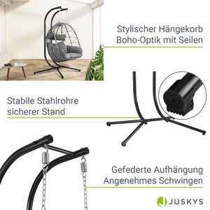 Polyrattan Doppel Hängesessel Aria mit Gestell - Grau