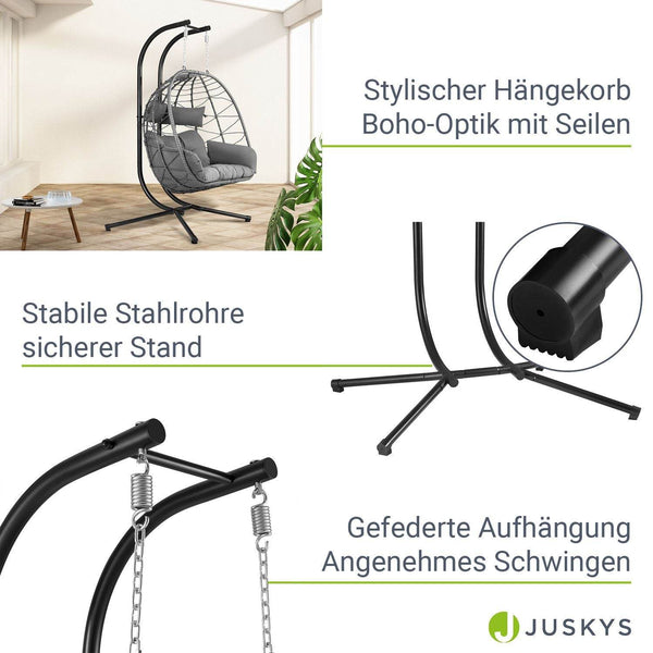 Polyrattan Doppel Hängesessel Aria mit Gestell - Grau