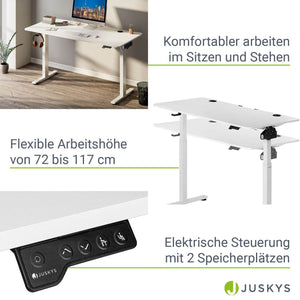 Elektrisch verstellbarer Schreibtisch 120x60 cm Weiss