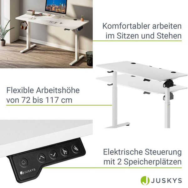 Elektrisch verstellbarer Schreibtisch 120x60 cm Weiss