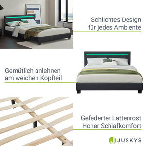 LED Polsterbett Paris 140 x 200 cm Lattenrost schwarz