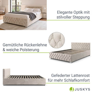 LED Polsterbett Nizza 120x200 cm Bettkasten Beige