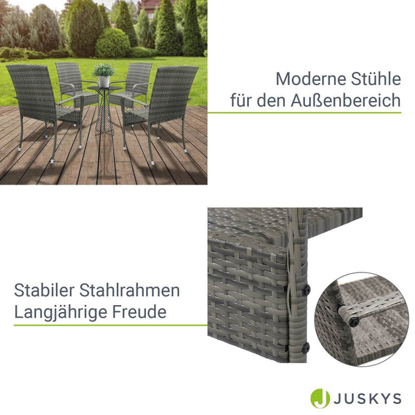 Polyrattan Gartenstühle Yoro 4er Set Grau
