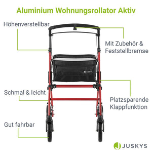 Aluminium Wohnungsrollator Aktiv - Bordeaux Rot