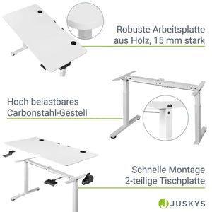 Elektrisch verstellbarer Schreibtisch 120x60 cm Weiss