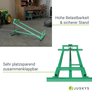 Rasentraktorheber mit Handschuhen - Grün