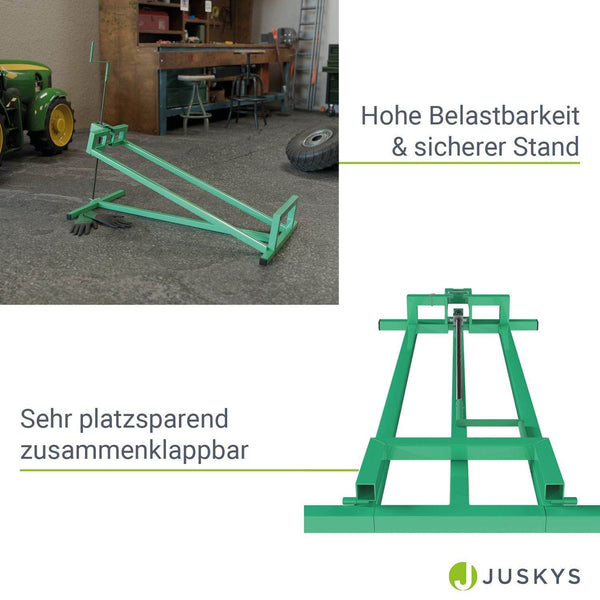 Rasentraktorheber mit Handschuhen - Grün