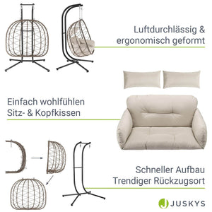 Polyrattan Doppel Hängesessel Aria mit Gestell - Beige