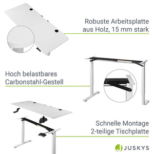 Elektrisch verstellbarer Schreibtisch 140x60 cm in Weiss