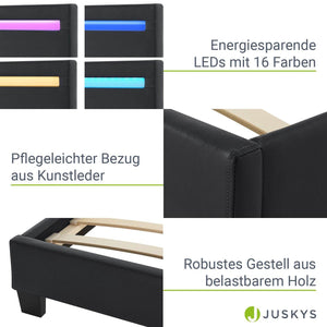 LED Polsterbett Paris 140 x 200 cm Lattenrost schwarz