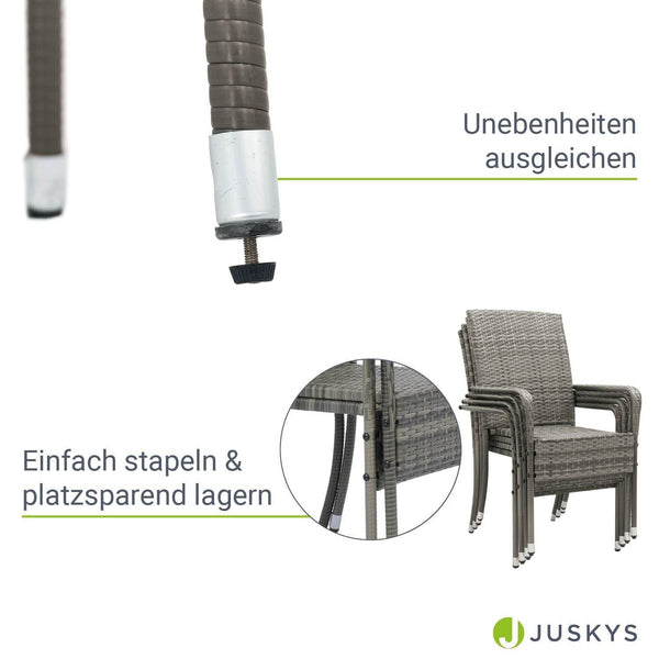 Polyrattan Gartenstühle Yoro 4er Set Grau