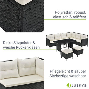 Polyrattan Lounge Manacor Gartenmöbel-Set Schwarz/Creme