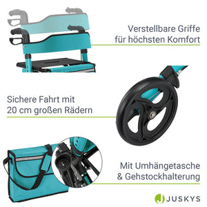 Aluminium Rollator Vital klappbar mit Sitzfläche & Einkaufstasche in petrol