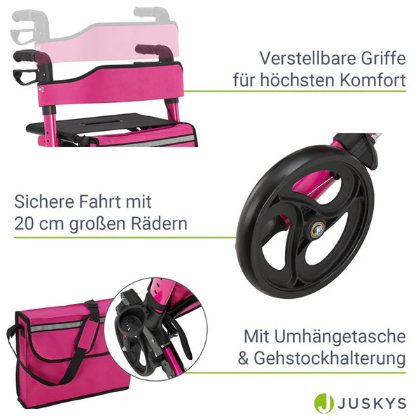 Aluminium Rollator Vital klappbar mit Sitzfläche & Einkaufstasche in lila