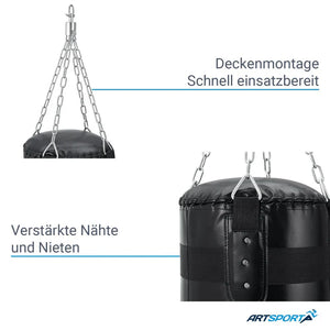 Boxsack 30kg mit 4-Punkt Stahlkette und Karabinerhaken