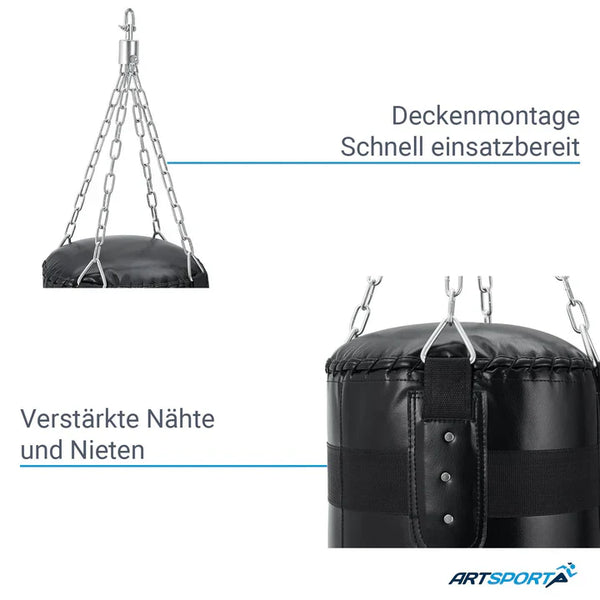 Boxsack 30kg mit 4-Punkt Stahlkette und Karabinerhaken