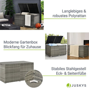 Polyrattan Auflagenbox Ikaria grau mit Deckel 950 Liter