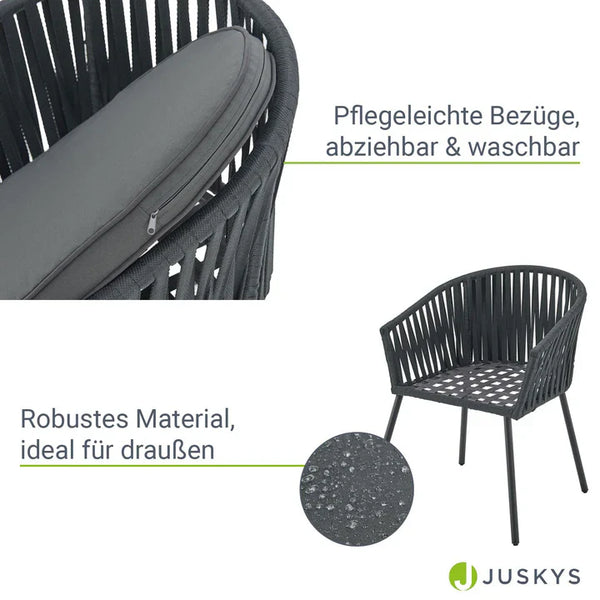 2er-Set Rope Gartenstühle Inkl. Kissen Dunkelgrau