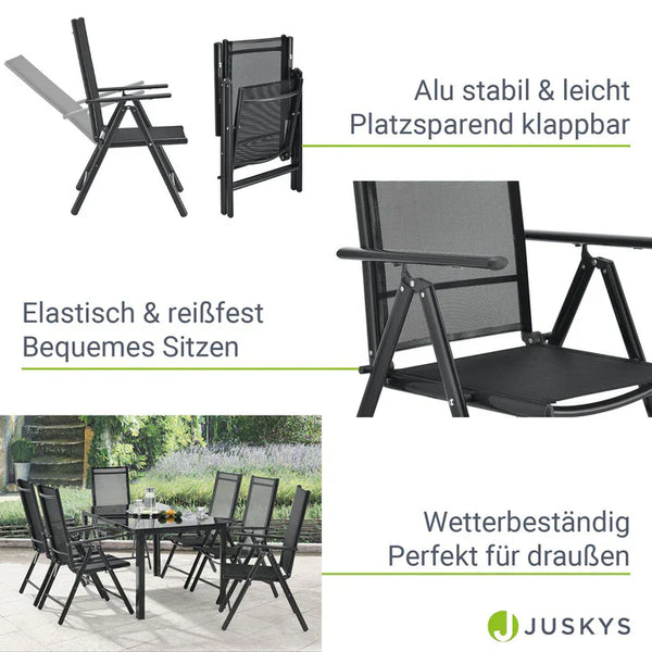 Aluminium Gartengarnitur Milano 7-teilig mit Tisch und 6 Stühlen dunkelgrau