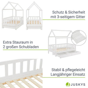 Kinderbett Marli 80 x 160 cm mit Bettkasten und Lattenrost Weiss