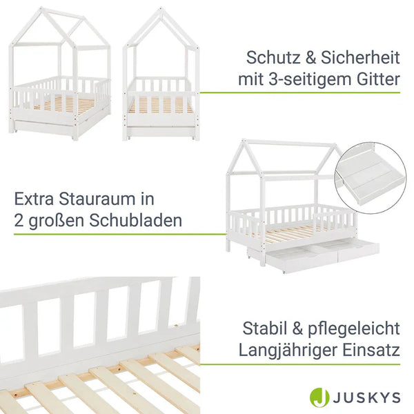 Kinderbett Marli 80 x 160 cm mit Bettkasten und Lattenrost Weiss