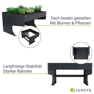 Mähroboter Garage mit Pflanzkasten Überdachung