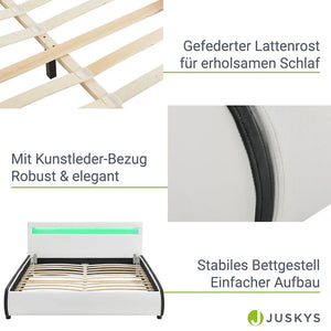 LED Polsterbett Sevilla 140 x 200 cm Lattenrost weiss