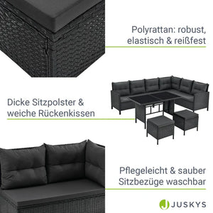 Polyrattan Lounge Manacor Gartenmöbel-Set Schwarz/Grau