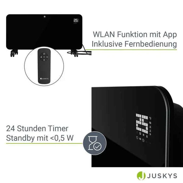 Glaskonvektor Heizung mit bis zu 2000 W