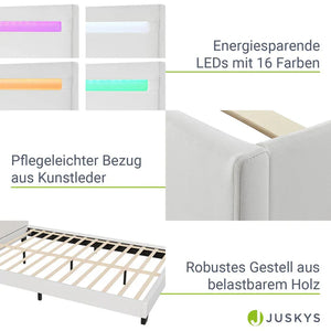 LED Polsterbett Paris 140 x 200 cm mit Lattenrost weiss