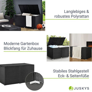 Polyrattan Auflagenbox Ikaria schwarz mit Deckel 950 Liter