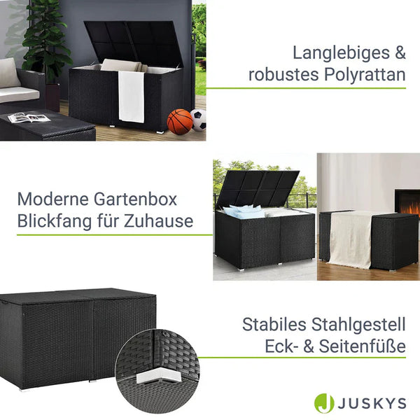 Polyrattan Auflagenbox Ikaria schwarz mit Deckel 950 Liter