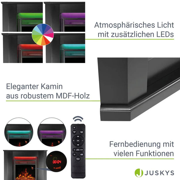 Elektrischer Eckkamin Flammeneffekt Schwarz