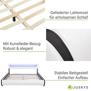 Polsterbett Sevilla 180 x 200 cm LED-Beleuchtung und Lattenrost weiss