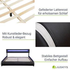 LED Polsterbett Sevilla 180x200 cm mit Lattenrost schwarz
