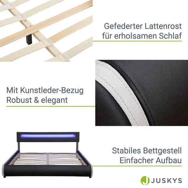 LED Polsterbett Sevilla 180x200 cm mit Lattenrost schwarz