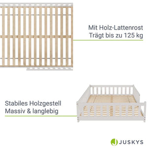 Kinderbett Naya 140x200 cm mit Lattenrost & Rausfallschutz - Weiss