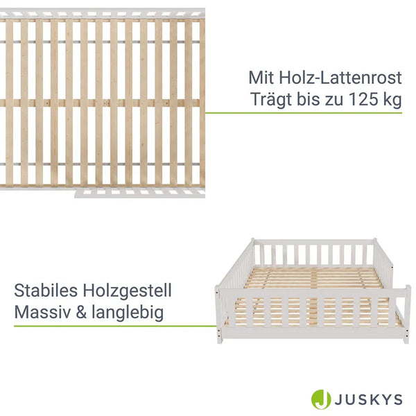 Kinderbett Naya 140x200 cm mit Lattenrost & Rausfallschutz - Weiss