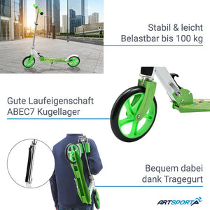 Cityroller Scooter mit XXL Rädern, Fußständer Hinterradreibungsbremse