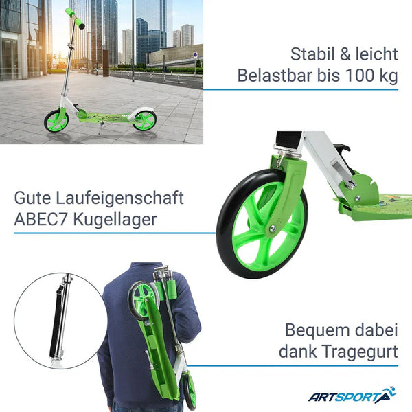 Cityroller Scooter mit XXL Rädern, Fußständer Hinterradreibungsbremse